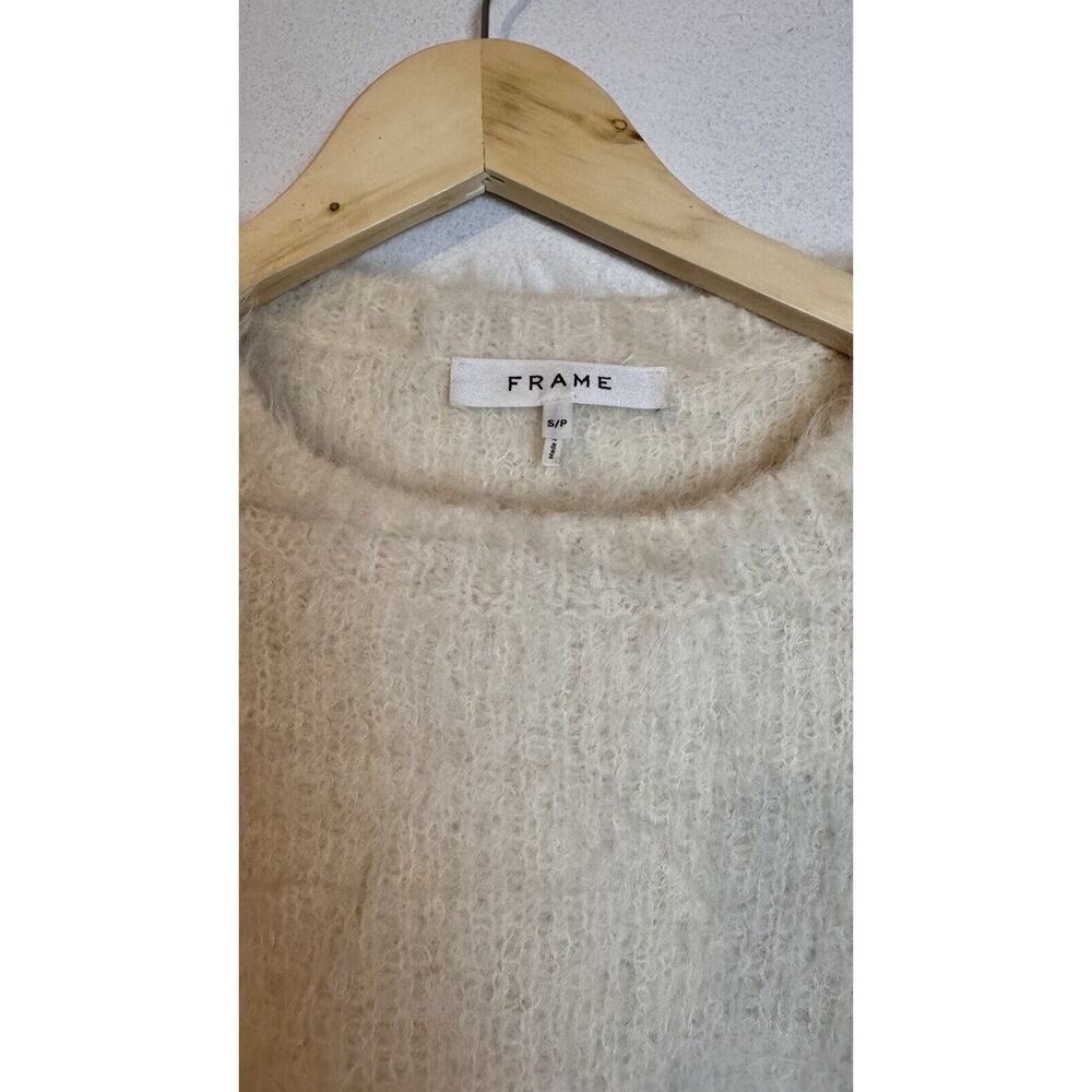 Frame Ribbed Alpaca Blend Fuzzy Sweater Cropped Small Off White Peru - Picture 4 of 6